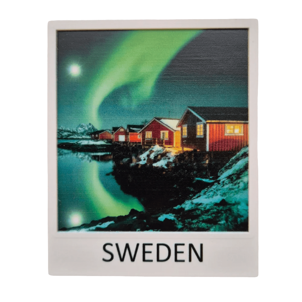 Northern Lights Souvenir Sweden Magnet with Scenic Design
