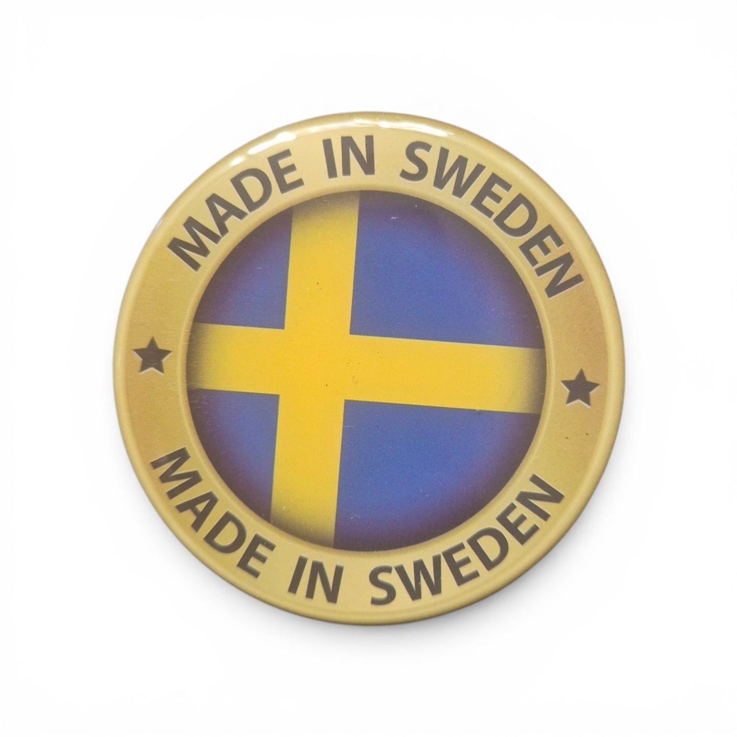 Kylskåpsmagnet guldcirkel "Made in Sweden"