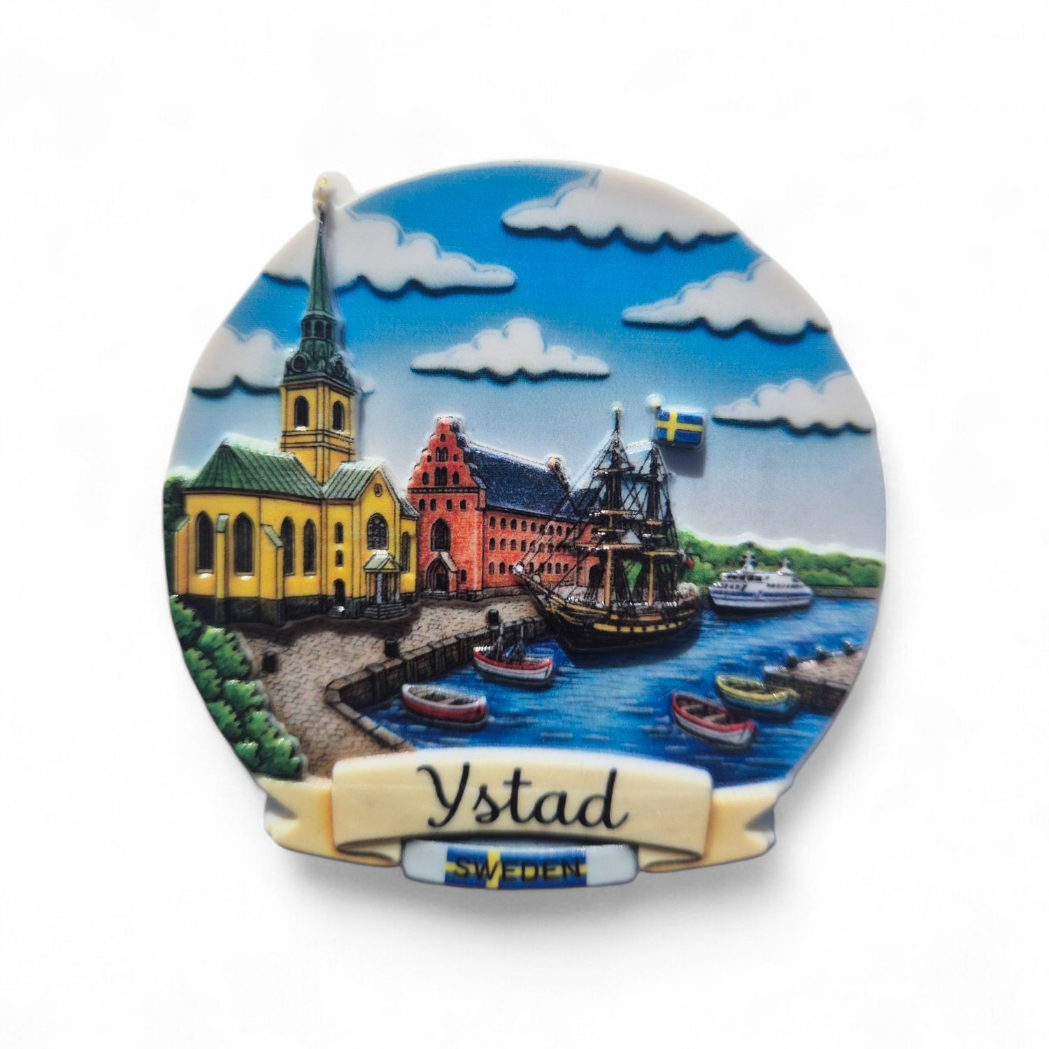 Colorful fridge magnet featuring a landmark from Ystad, perfect as Ystad souvenir magnets