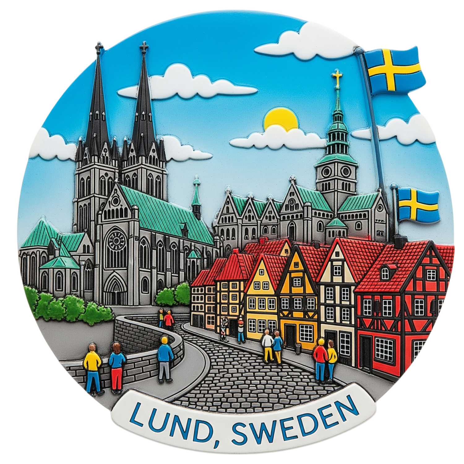 Lund souvenirs Magnet featuring a print of the iconic Lund Cathedral in vibrant colors