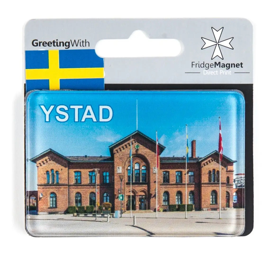 Colorful fridge magnet featuring a landmark from Ystad, perfect as Ystad souvenir magnets
