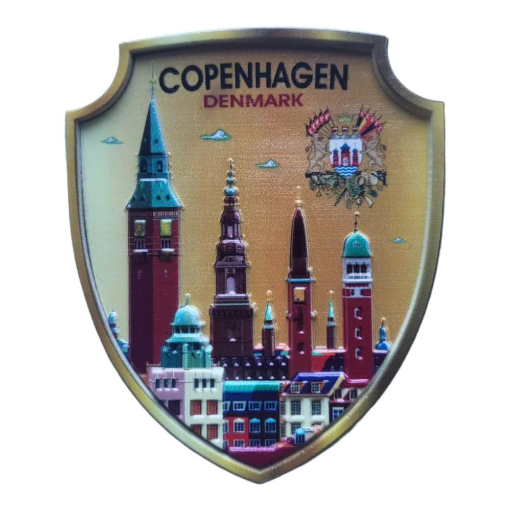 Colorful Copenhagen 3D fridge magnet depicting iconic buildings and skyline of Denmark