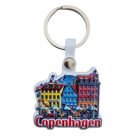 Colorful 3D keychain from Copenhagen with famous buildings and vibrant design