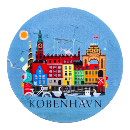 Colorful Copenhagen fridge magnet featuring iconic buildings and scenery of the city