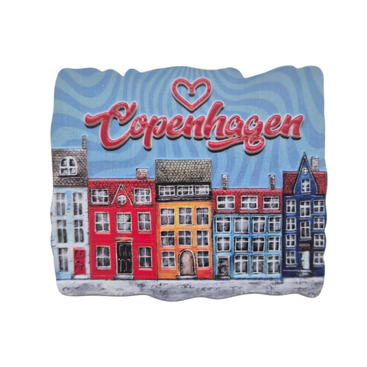 Copenhagen fridge magnet featuring colorful buildings and a heart design for souvenir collectors