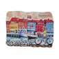 Colorful Copenhagen fridge magnet featuring scenic buildings and a cyclist with flowers