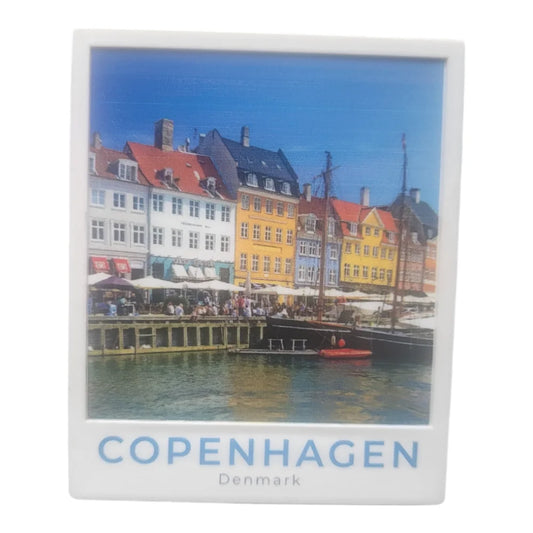 Copenhagen fridge magnet featuring colorful buildings along the waterfront in Denmark