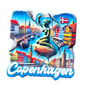 Colorful Copenhagen fridge magnet featuring the Little Mermaid and iconic city landmarks