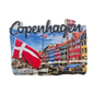 Copenhagen fridge magnet souvenir featuring colorful buildings and Danish flag at Nyhavn waterfront