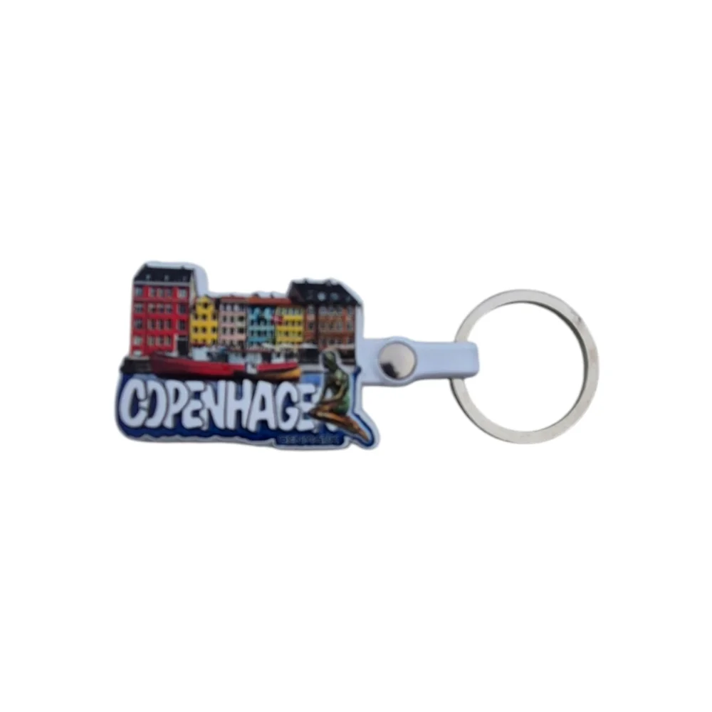 Copenhagen Nyhavn keychain featuring colorful buildings and a durable metal ring