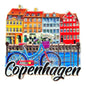 Copenhagen Nyhavn souvenir featuring a colorful illustration of a bike by the canal