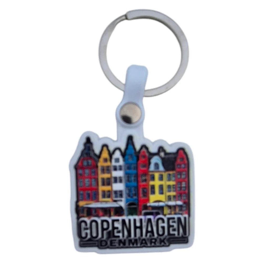 Copenhagen souvenir keychain featuring colorful buildings and Denmark design for collectors
