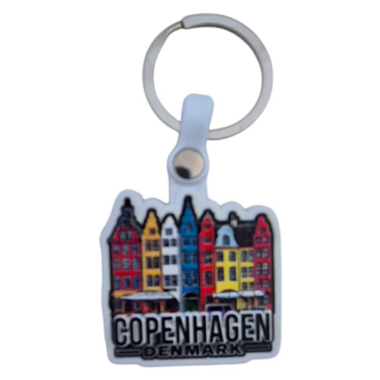 Copenhagen souvenir keychain featuring colorful buildings and Denmark design for collectors