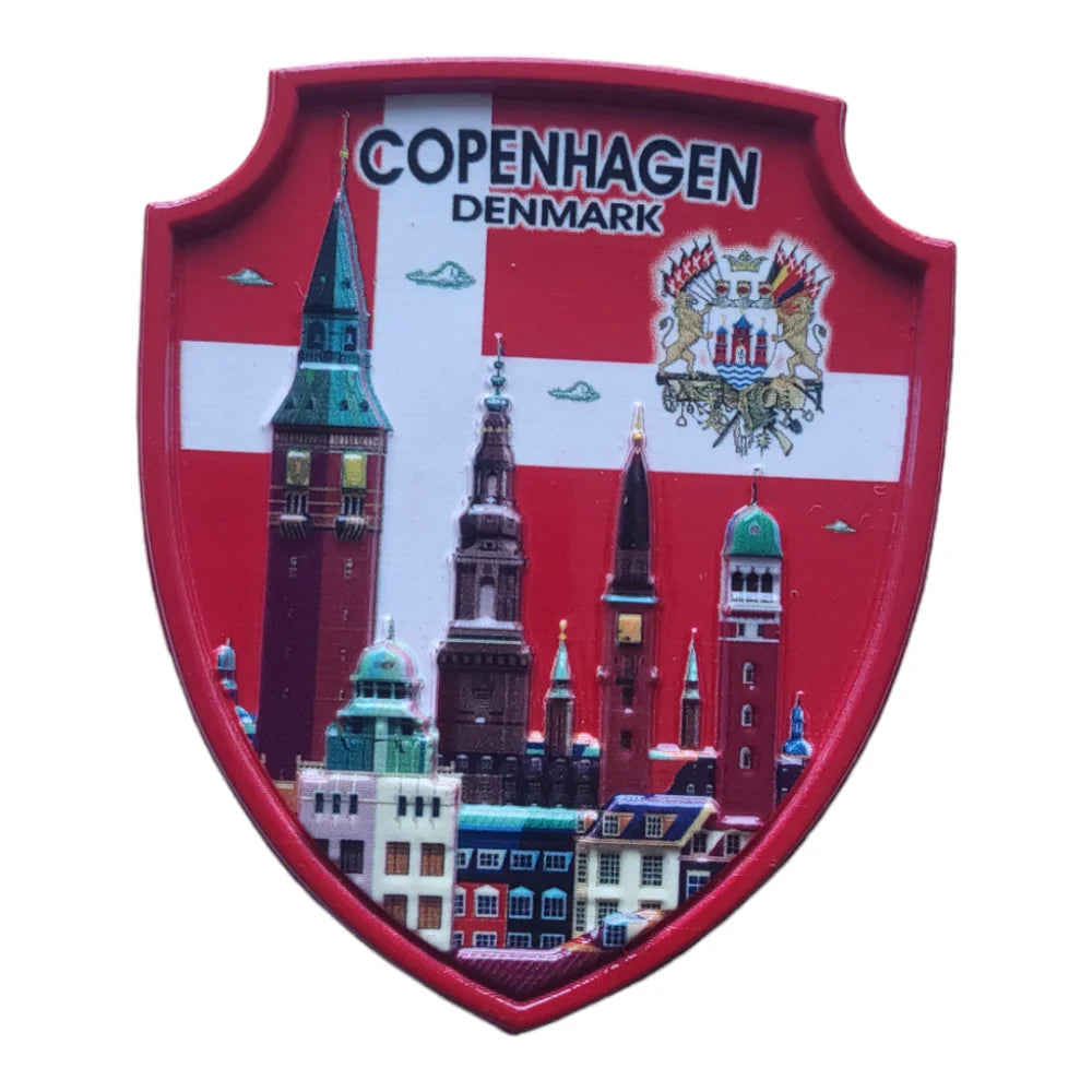 Copenhagen souvenir magnet featuring iconic buildings and cityscape from Copenhagen, Denmark