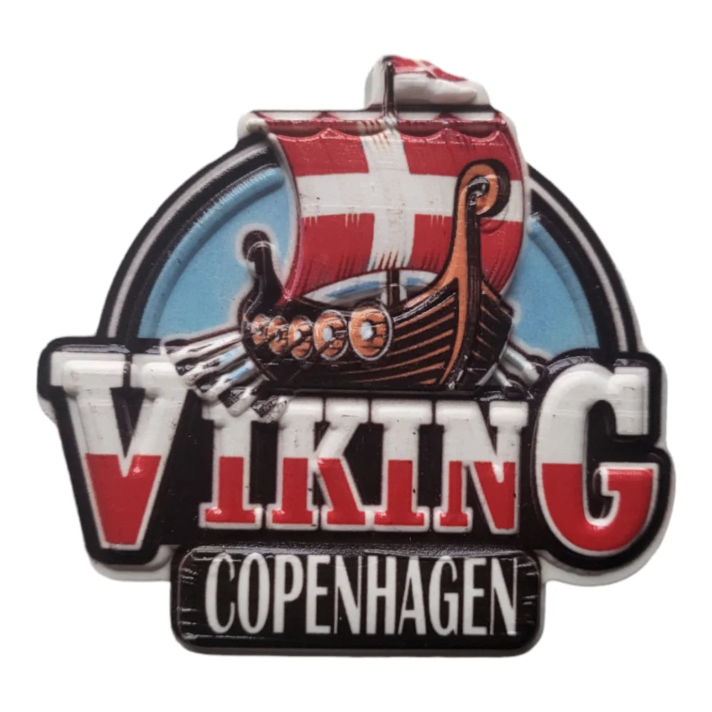 Copenhagen Viking souvenir magnet featuring a Viking ship and bold lettering