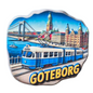 Gothenborg fridge magnet featuring a historic tram and famous city landmarks
