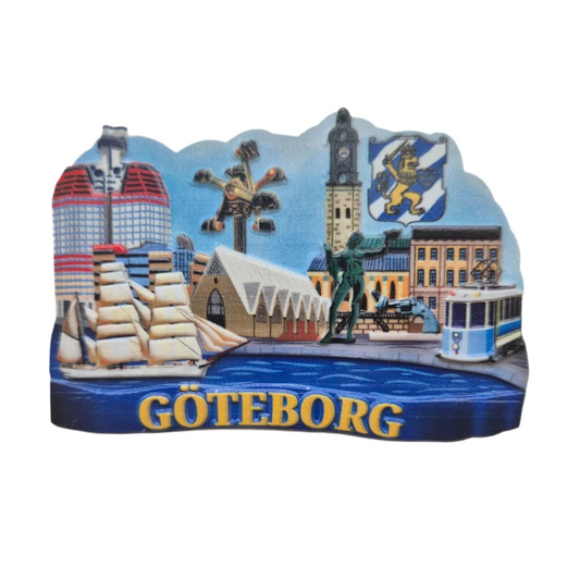 Gothenburg 3D fridge magnet featuring iconic landmarks and vibrant colors of Göteborg