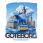 Haga fridge magnet featuring a blue moose and the cityscape of Göteborg, Sweden