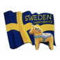 Helsingborg fridge magnet featuring the Swedish flag and a traditional Dala horse design