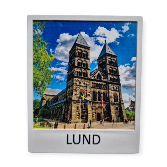 Lund cathedral magnet featuring the stunning facade and towers of Lund Cathedral in vibrant colors