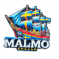 Vibrant Malmö ship magnet featuring colorful sails and iconic Swedish landmarks