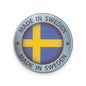 Kylskåpsmagnet, silvercirkel, tillverkad i Sverige