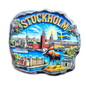 Colorful Stockholm fridge magnet featuring iconic landmarks and a moose design