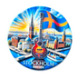 Colorful Stockholm fridge magnet souvenir featuring a guitar and iconic skyline elements
