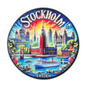 Colorful Stockholm souvenir magnet featuring iconic city landmarks and a scenic waterfront view