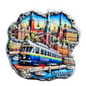 Stockholm souvenir magnet featuring iconic landmarks and tram in vibrant colors