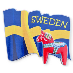 SOUVENIRS SHOP Swedish Dala Horse Magnet with Flag - SOUVENIRS SHOP