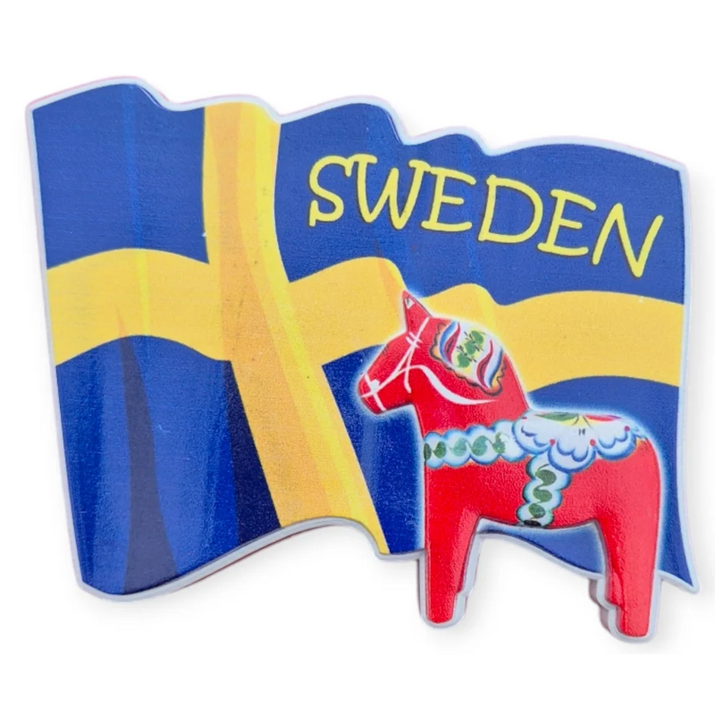 SOUVENIRS SHOP Swedish Dala Horse Magnet with Flag - SOUVENIRS SHOP