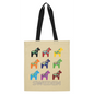 Swedish souvenir shopping bag featuring colorful Dala horses with sturdy black straps