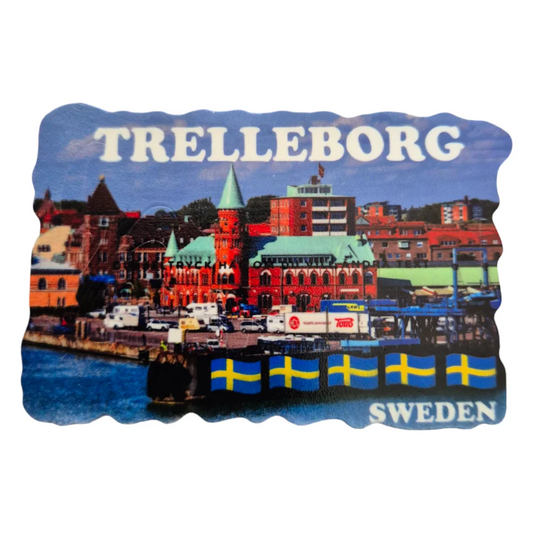 Trelleborg fridge magnet showcasing the scenic harbor and landmark buildings of Trelleborg, Sweden