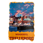 Colorful Trelleborg souvenirs fridge magnet featuring a scenic view of Trelleborg's waterfront